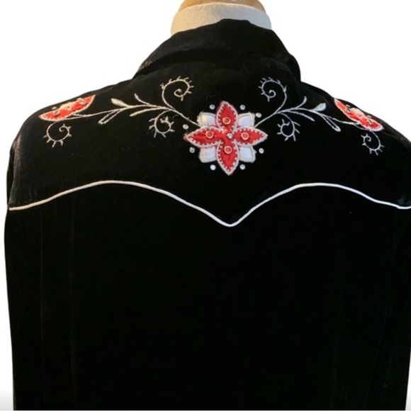 Roper Velveteen Western Style Black Red and White Long Sleeve Shirt size Large - Picture 6 of 7